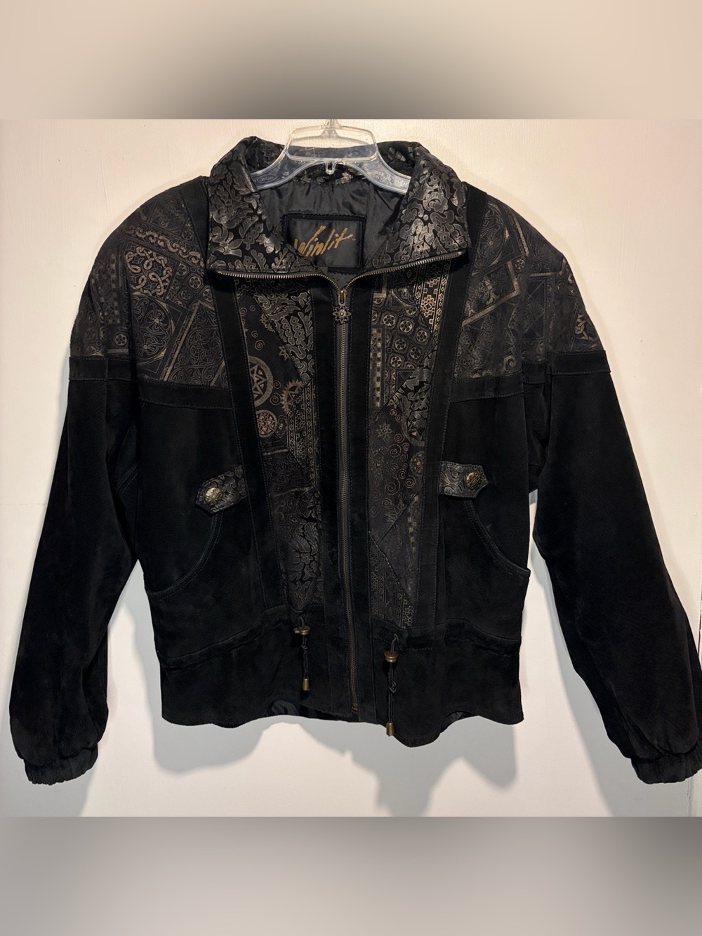 Winlit Genuine Leather Black Mixed Media Designs Western Aztec Full Zip SZ M